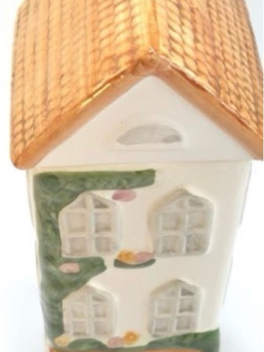 Vintage Ceramic house-shaped canister for pasta.  Decorative with Floral Accents